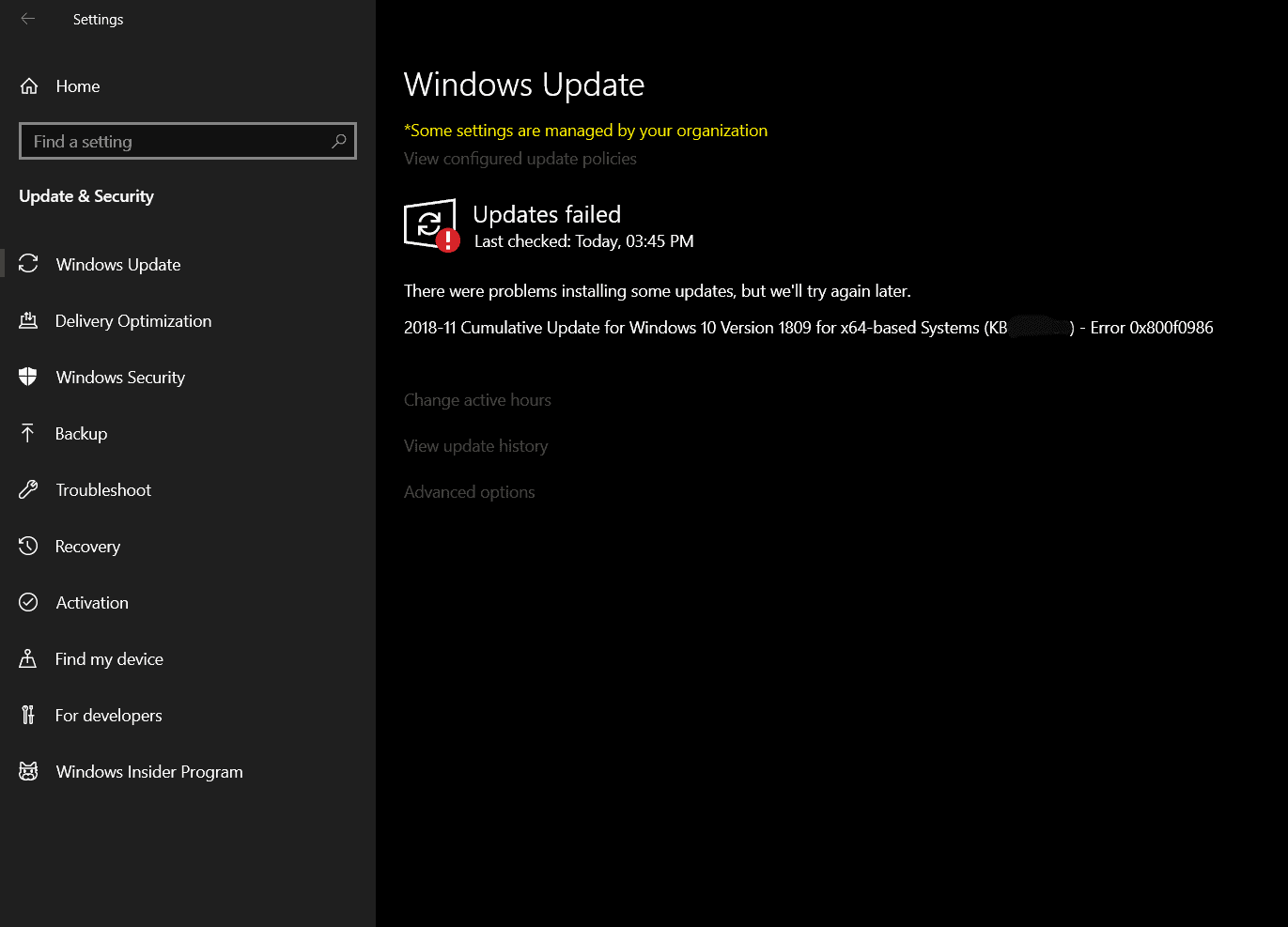 修复：Windows 10 更新 (KB4483235) 安装失败，错误为 0x800F0986