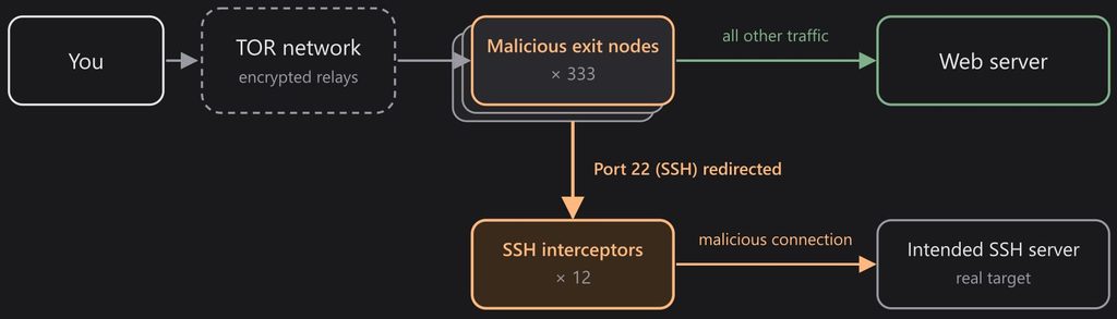 Tor 中继 SSH 拦截示意图